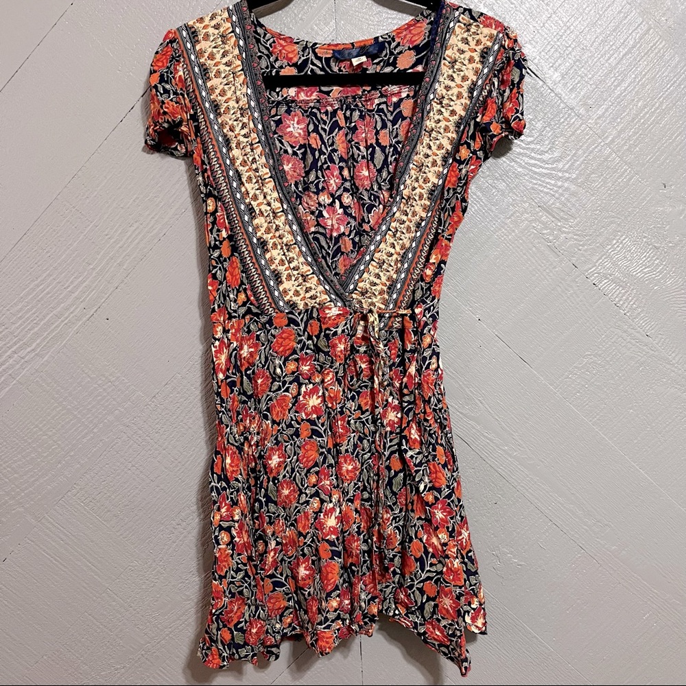 Blue Rain Floral Wrap Mini Dress | size M
